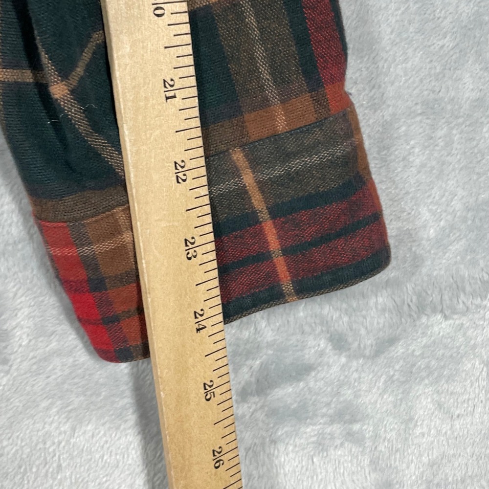 LL Bean Chamois Cloth Shirt Mens Large Tall Red Green Brown Plaid Button Down - Picture 7 of 8